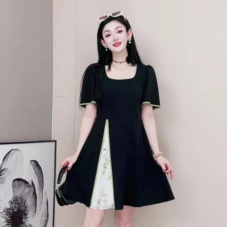3413夏季高贵连衣裙气质大码女装小富婆洋气法式复古显瘦收腰裙子