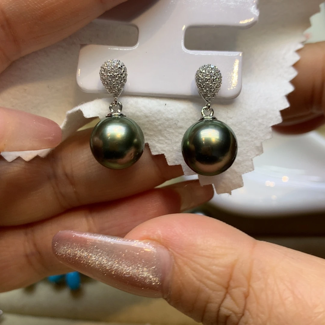 银S925镶嵌耳饰海水珍珠