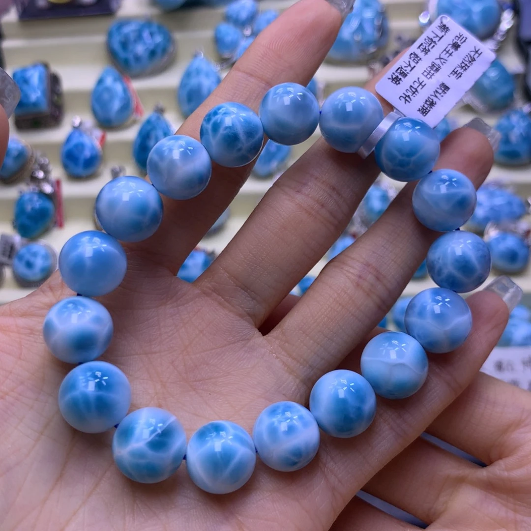 针钠钙石(海纹石)未镶嵌手链高品艳蓝满纹闪电12m