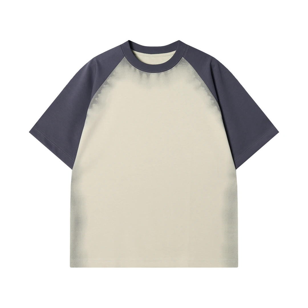 夏季高级感新款韩版扎染撞色拼接圆领短袖T恤休闲时尚百搭上衣