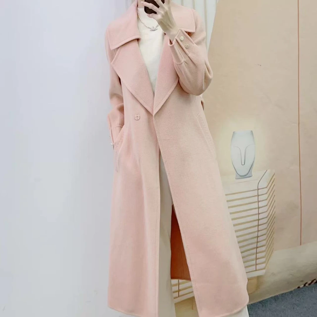 N6802新款显瘦时尚气质极简风双面长款毛呢外套