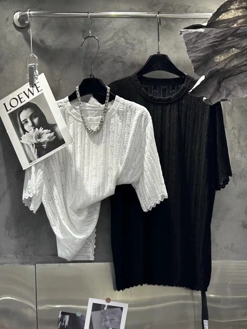 7925#欧洲站法式蕾丝垫肩气质上衣