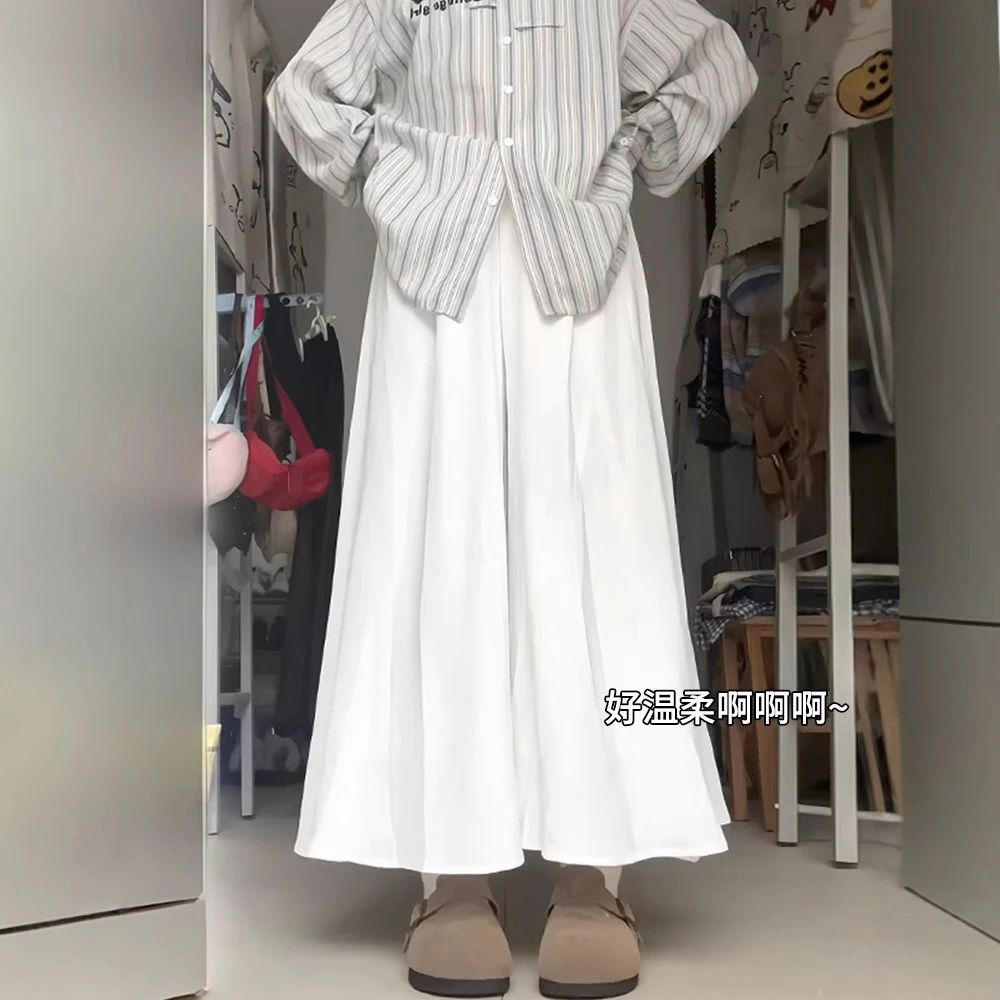 亦声白色裙裤女夏季新款高腰a字半身长裙垂感小个子冰丝阔腿YY