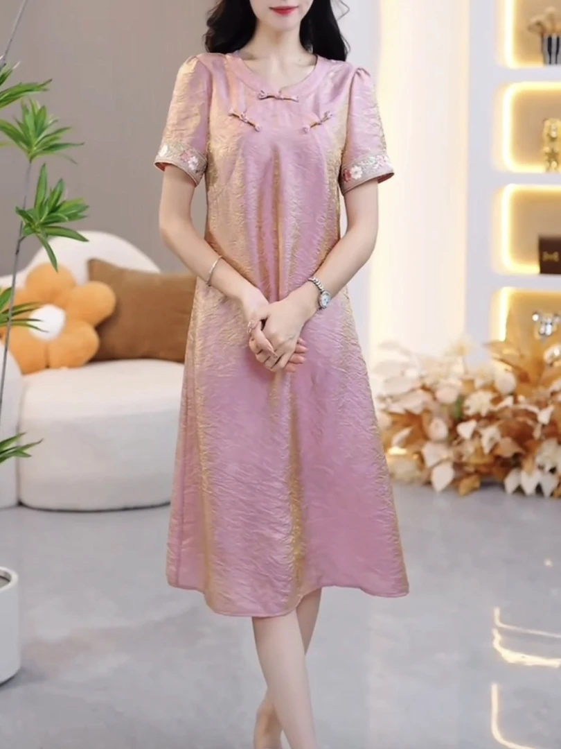 【连衣裙裙子】SJYH2071夏季2025新款中长款气质洋气收腰印连衣裙