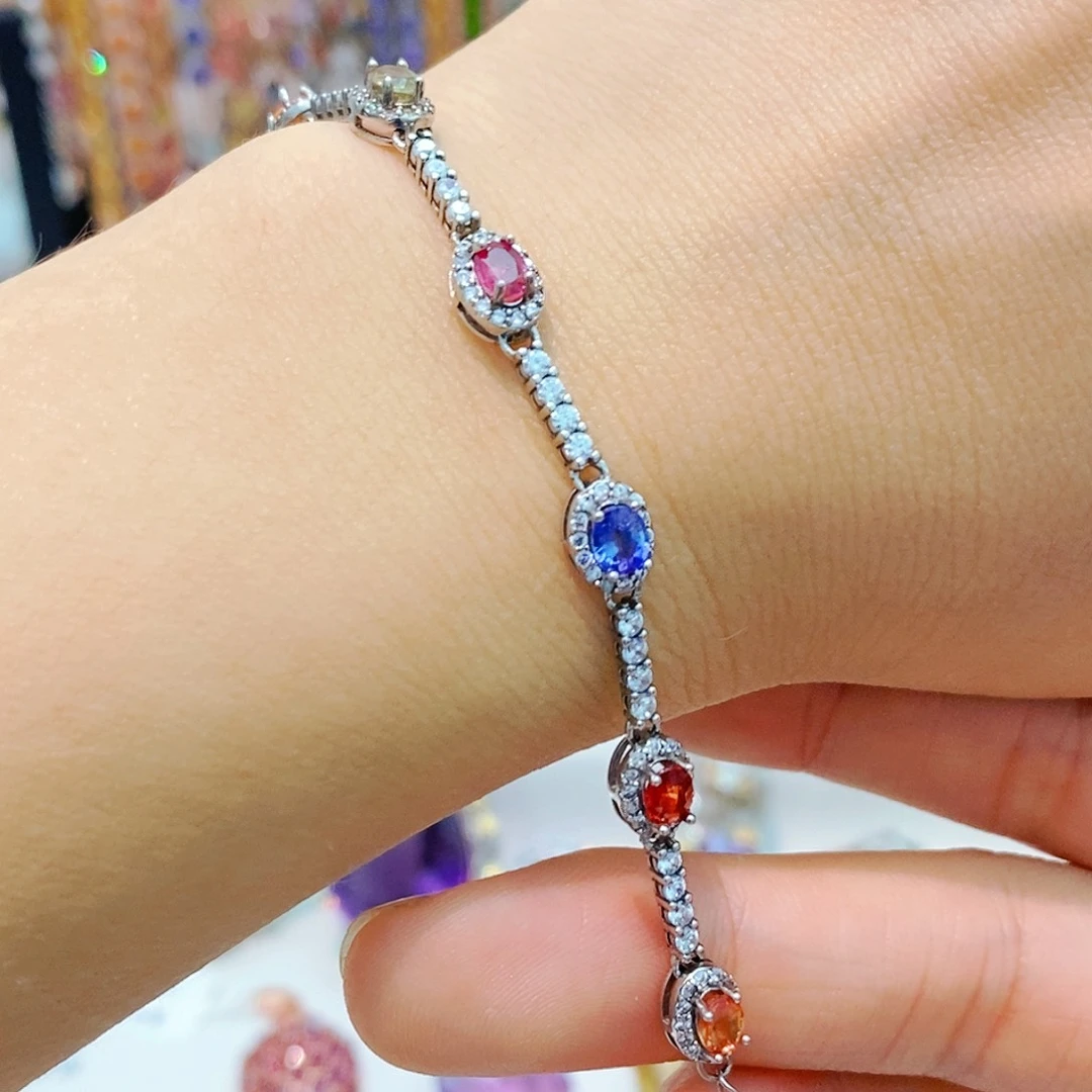 蓝宝石手链银S925镶嵌