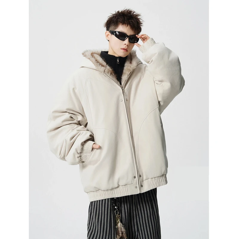 美式高街毛领棉服男秋冬季宽松痞帅派克服休闲慵懒棉衣工装外套