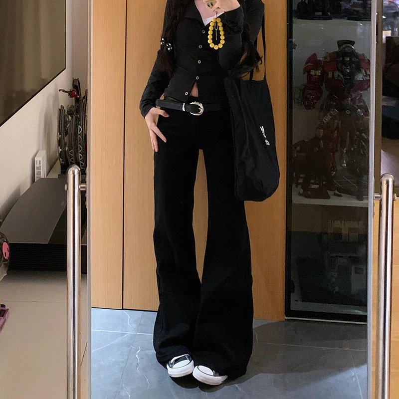 黑色高个子显瘦低腰牛仔裤女2025秋季新款美式复古水洗辣妹直筒裤