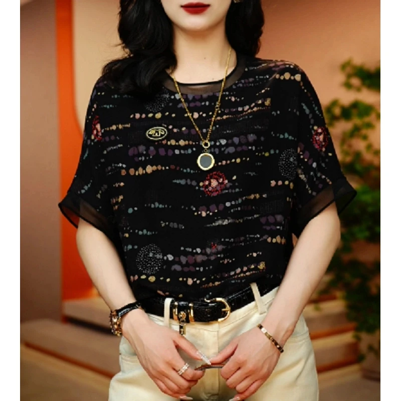 抽象炫彩-夏季新款高级感洋气时尚百搭显瘦短袖圆领上衣