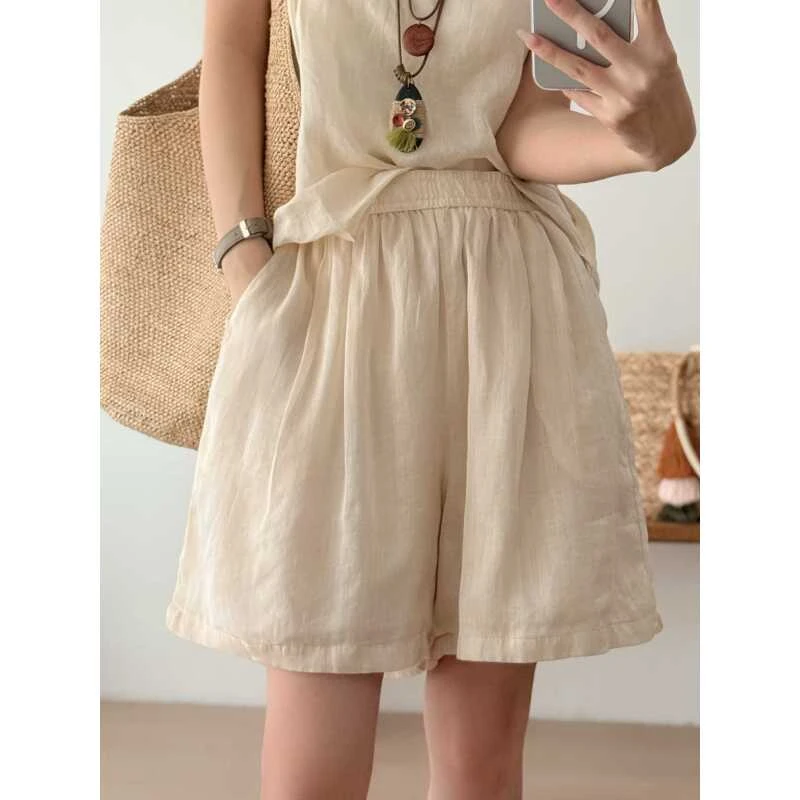 2025春夏季新款纯苎麻5分短裤