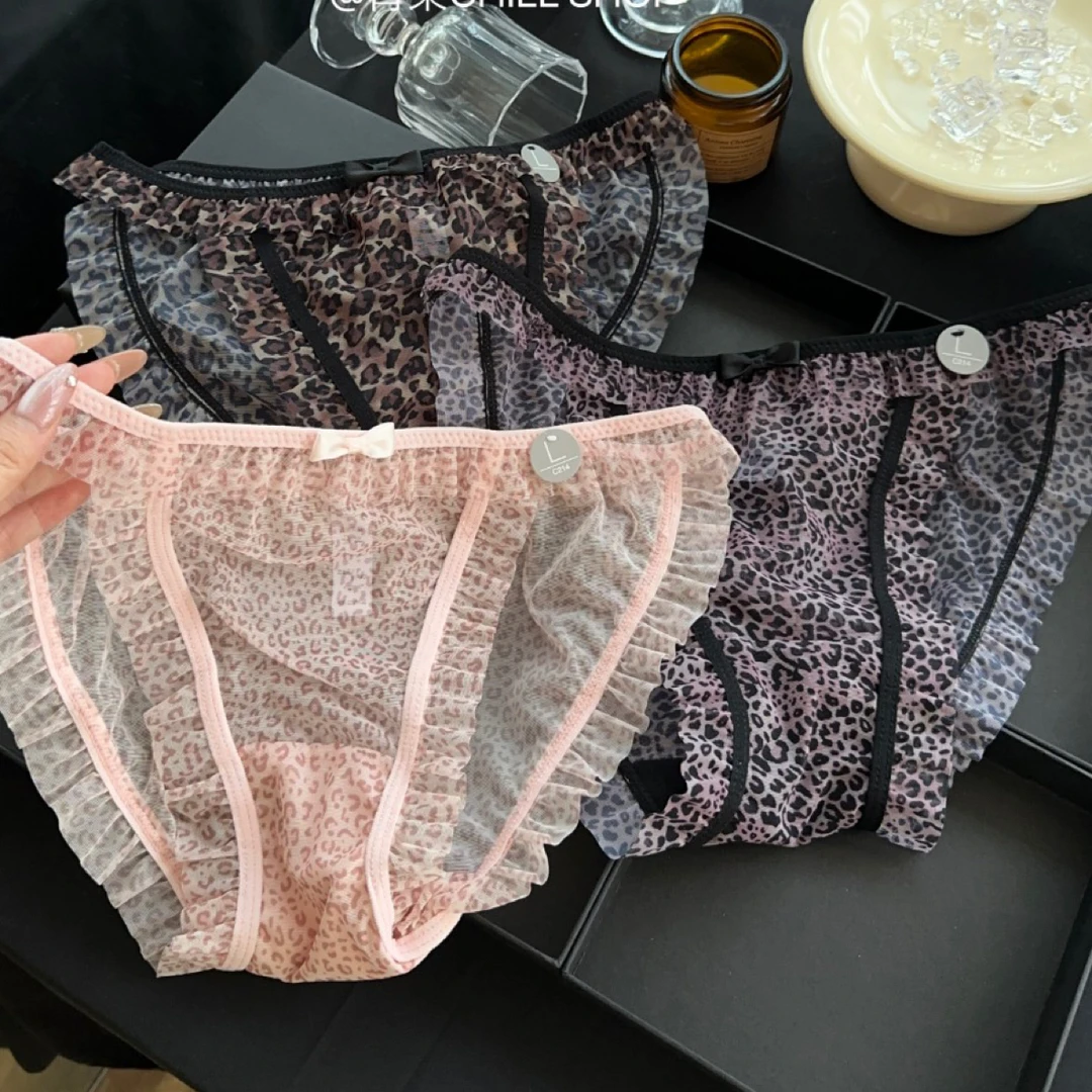 蜜桃小豹~女生性感纯欲风网纱高叉女士豹纹小仙女