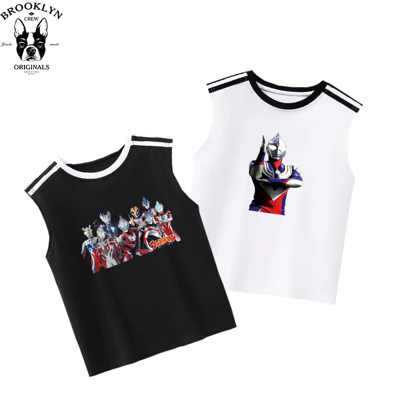 迪迦奥特曼2025年新款男童三条杠背心t恤夏装棉儿童赛罗上衣潮牌