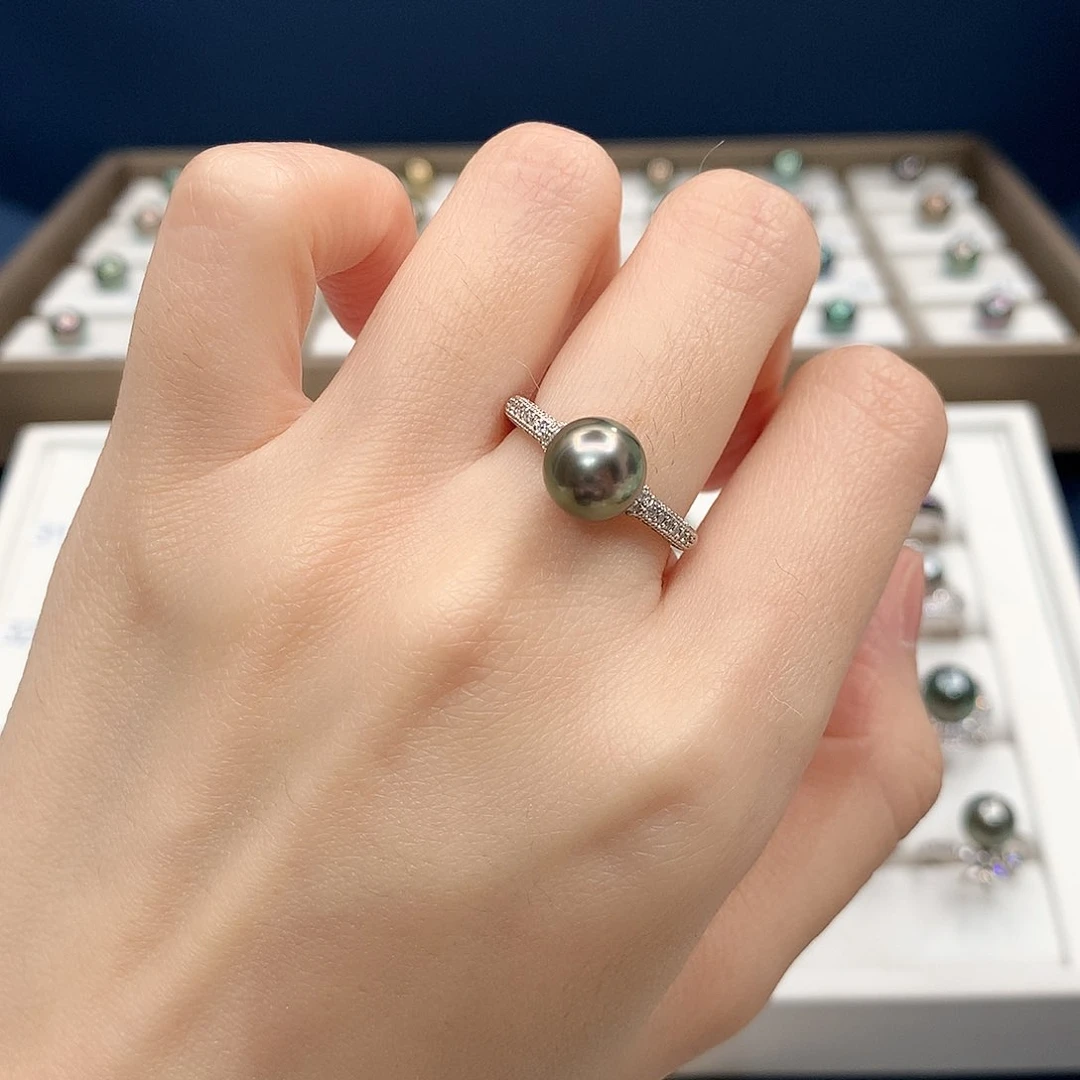 银S925镶嵌戒圈海水珍珠大溪地极简风戒指