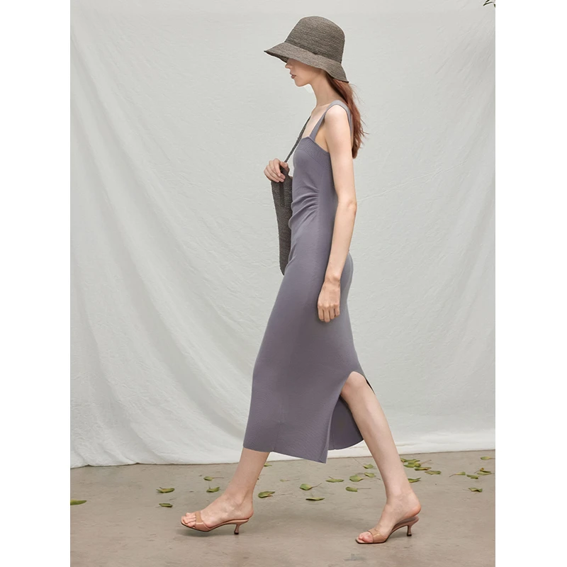 Mix Selection｜嫣紫裙 收褶毛织修身背带连衣裙2025夏MSBJQ0500