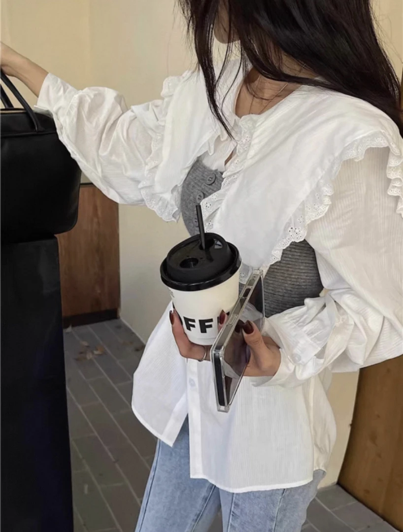 洋气龄学院风上衣女法式娃娃领衬衫针织马甲两件套