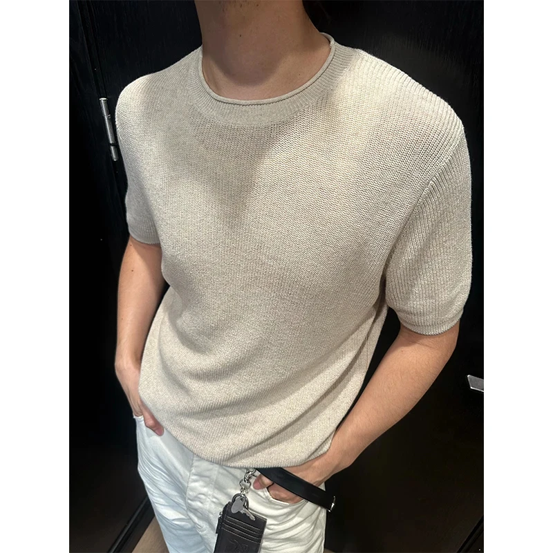 A08 夏季老钱风松弛透气圆领短袖针织衫男
