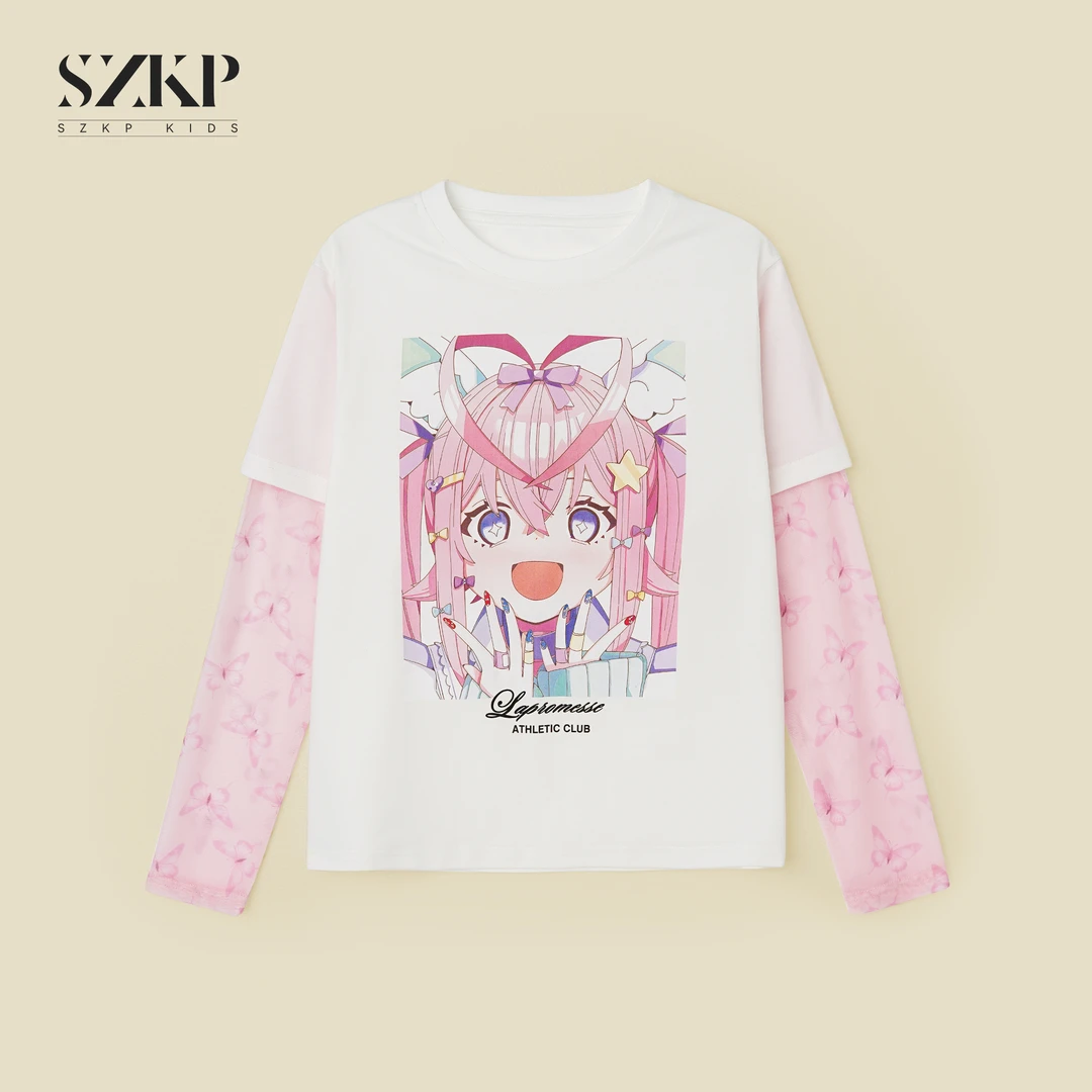 【SZKP】圆领卡通印花t恤女童夏季儿童洋气网纱袖上衣BGYX550694