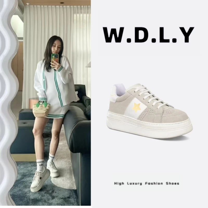 M.C.L 厚底小白鞋日常系带圆头休闲板鞋百搭潮流情侣