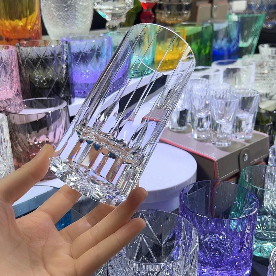 水晶厚款水晶长水杯（多花纹款）