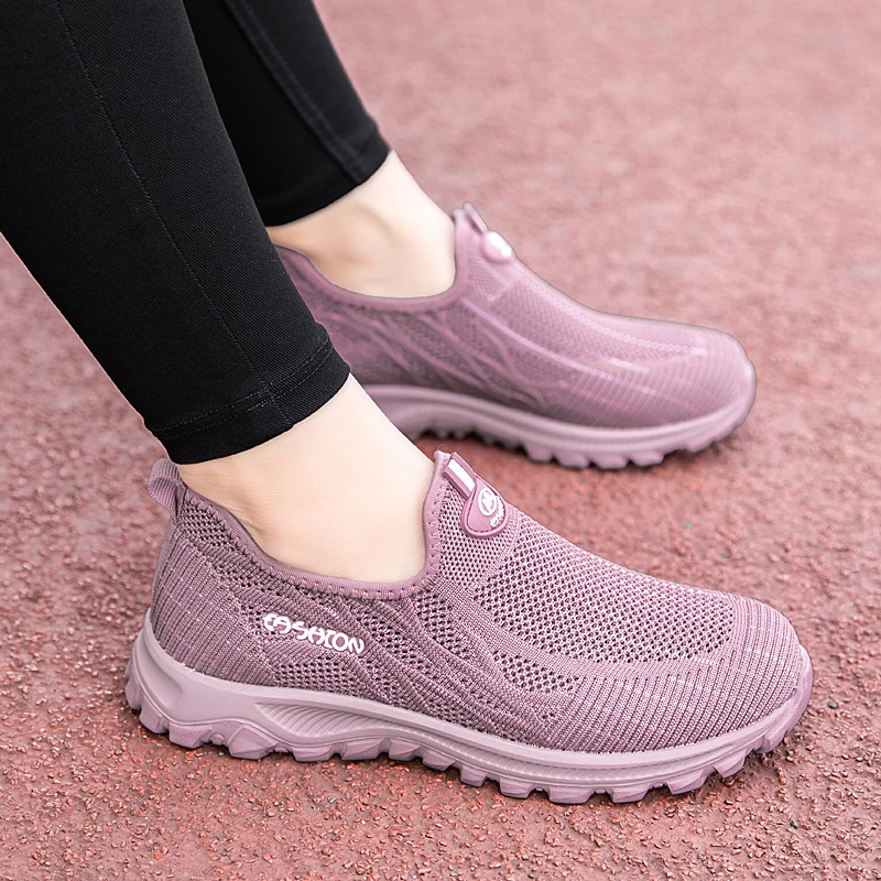 中老年舒适老人鞋官方正品底舒适健步鞋一脚蹬网面休闲运动老人鞋