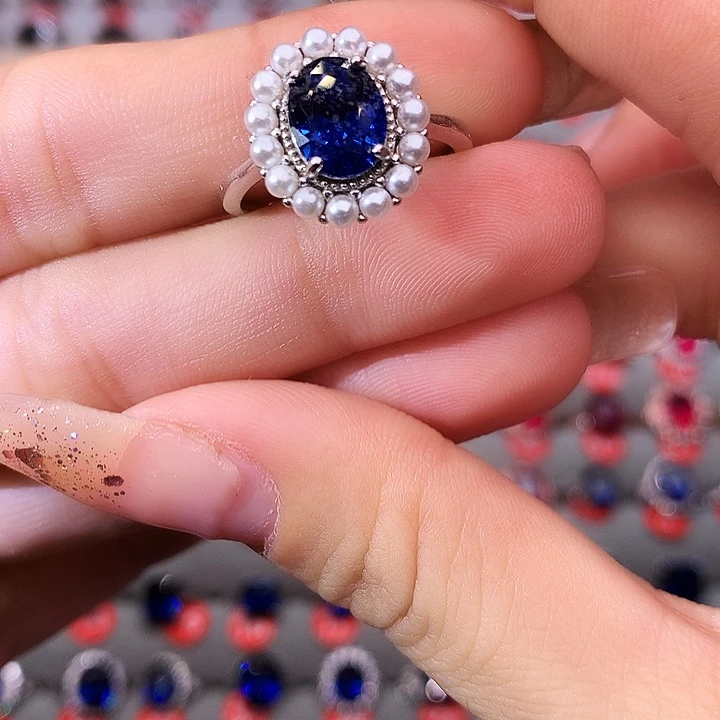 蓝宝石戒指银S925镶嵌