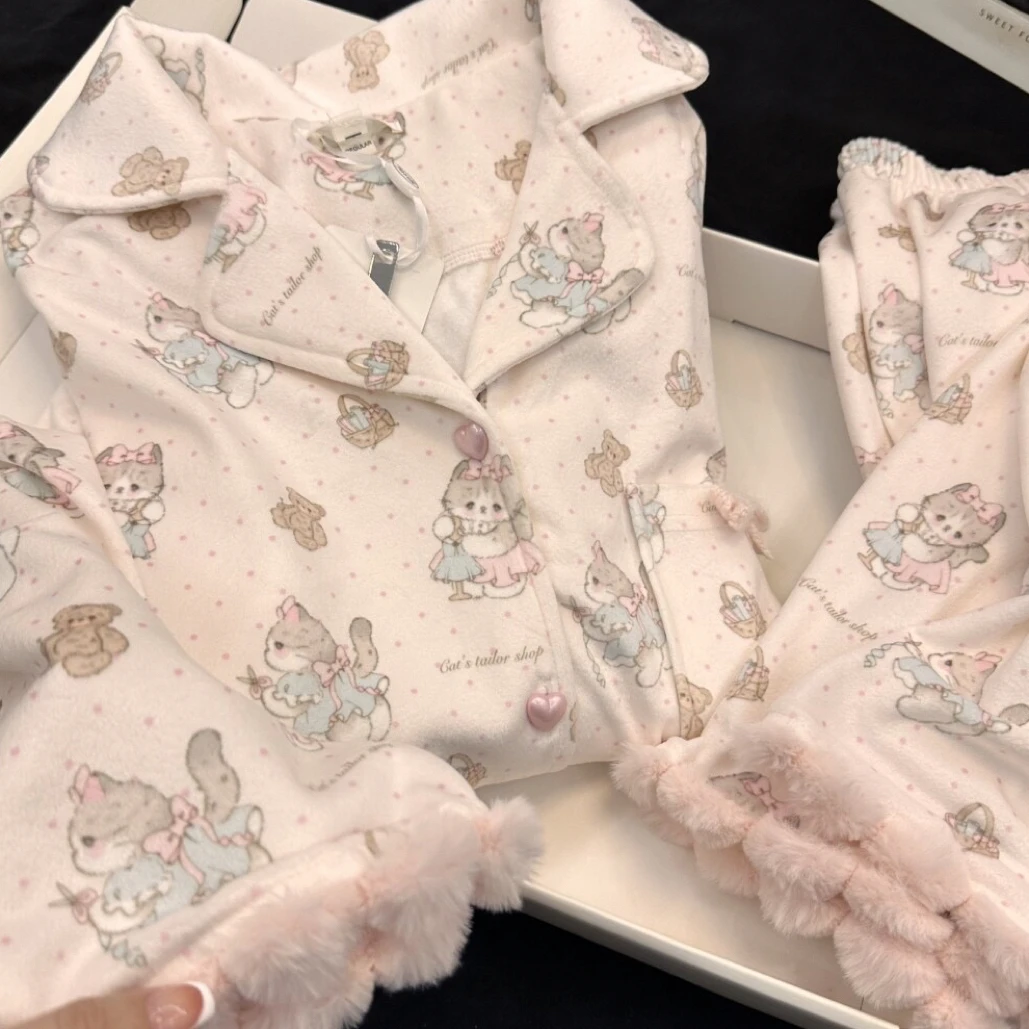 实拍！！【好米优选推荐】168的版本发货！小猫裁缝糯叽叽海岛绒睡衣冬
