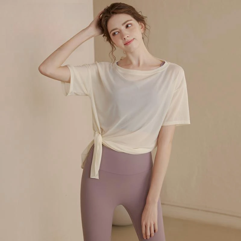 宽松轻薄瑜伽罩衫女速干运动上衣短袖瑜伽服夏季薄款运动服