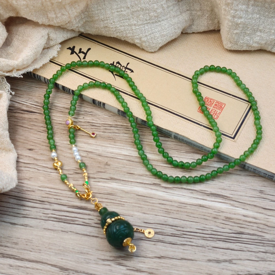【晟伊】三界 C源葫芦和田碧玉项链+名+农历日期+地址