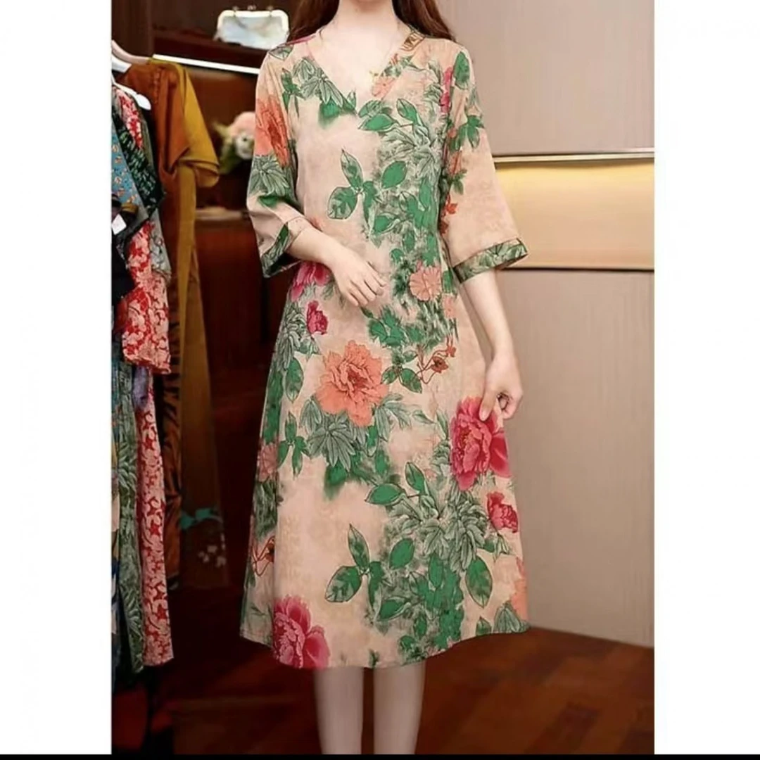 9925-【看图配货】花色中老年装中式裙子新款夏装连衣裙【富通物流】