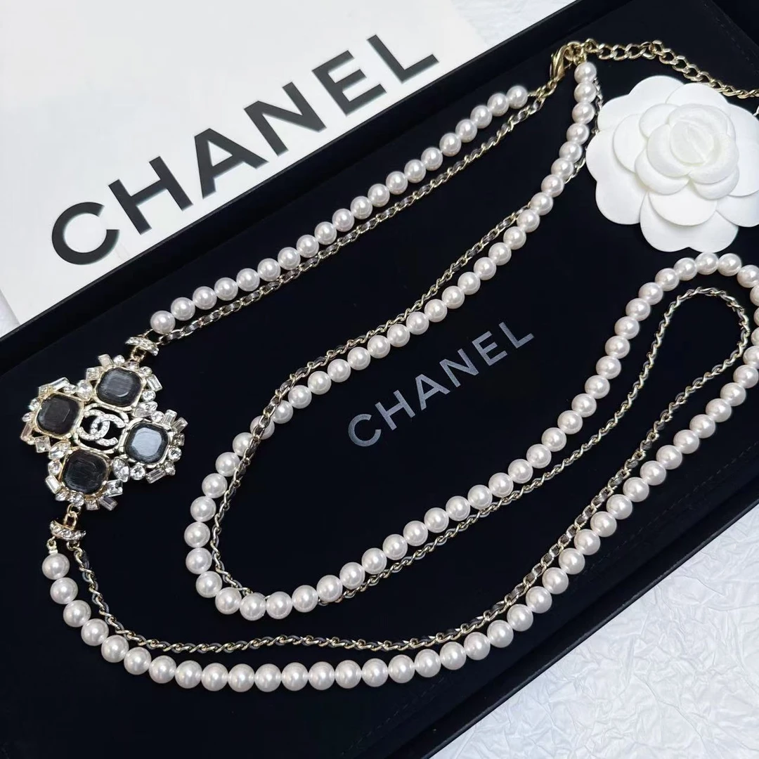 95新 Chanel/香奈儿 柚礼中古/香奈儿雪花皮穿珍珠项链LZ503411