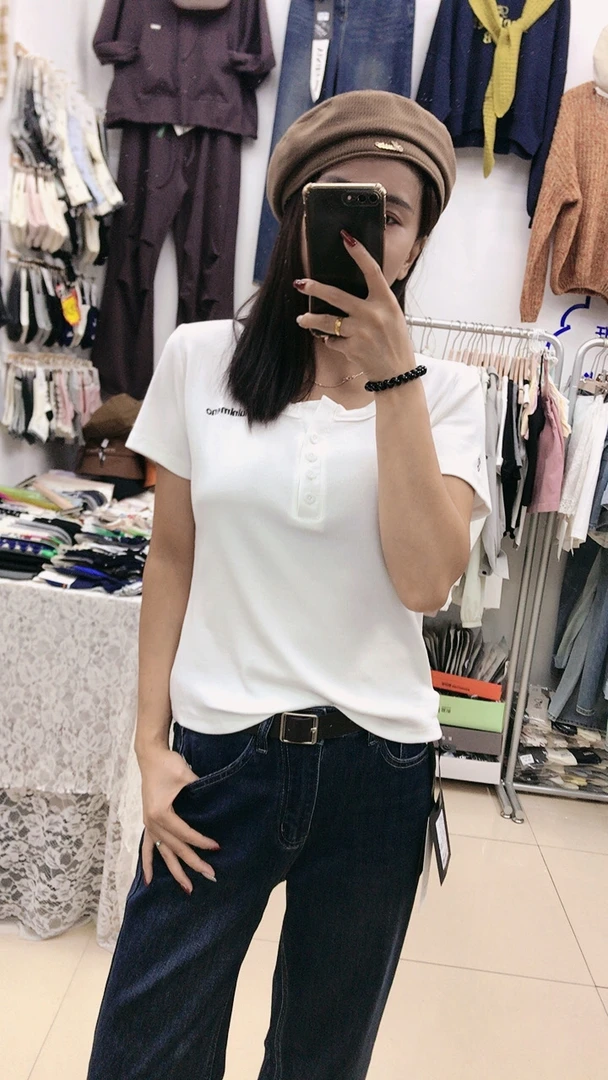 短袖数字极简风圆领常规款T恤打底衫百搭时尚韩版