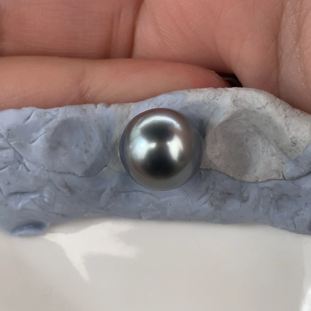 定制海水珍珠未镶嵌裸珠天空蓝铂金灰11-12