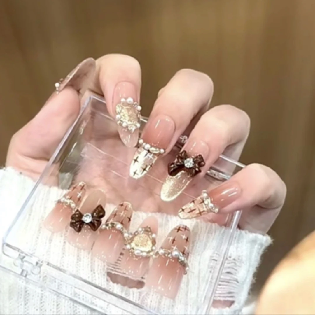 【可可香风】冬季小香风纯手工穿戴甲冬天显白猫眼可拆卸美甲贴