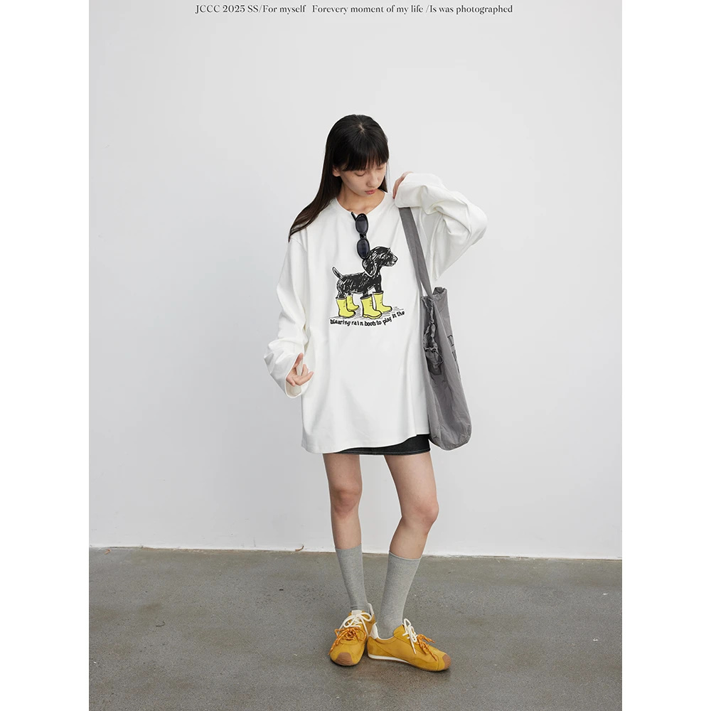 JCCC影子【雨天小狗】白色小狗印花卫衣长袖T恤JE5BBX12