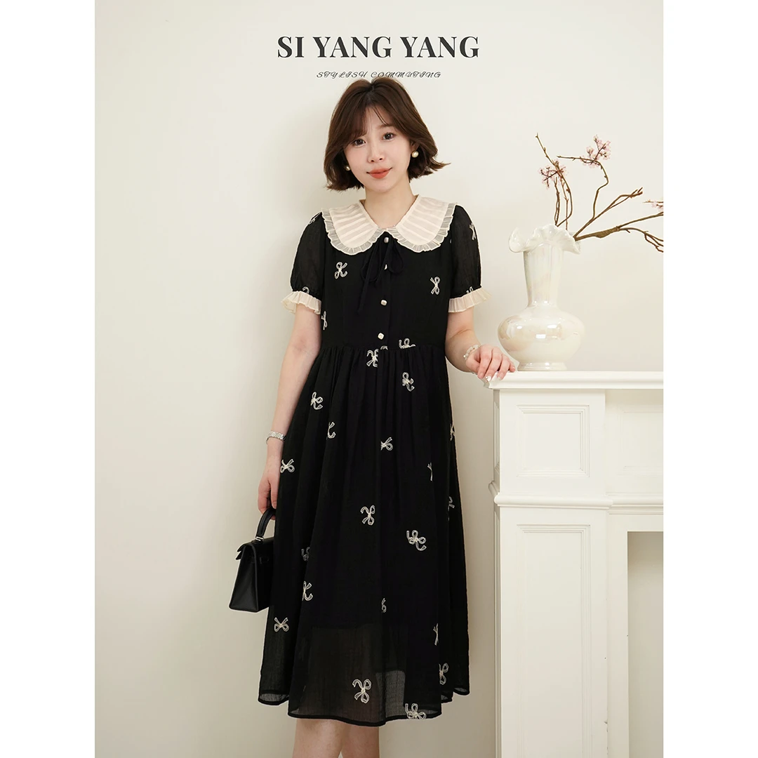 斯洋洋SIYANG亲肤气质减龄透气翻领蝴蝶结连衣裙LYQ503A073SYY