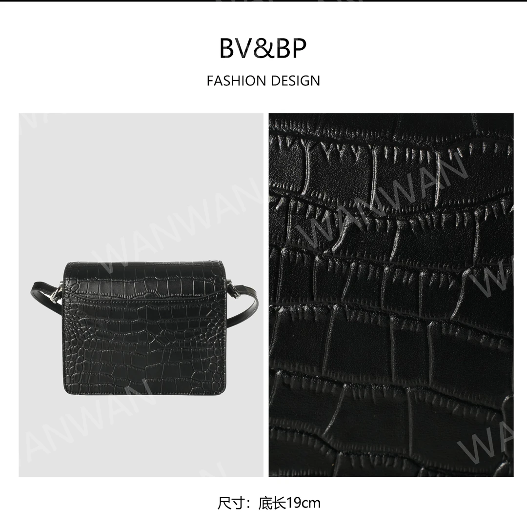 轻职风都市简约单肩款单根斜挎包鳄鱼纹牛皮 BV7272-银扣鳄鱼纹黑