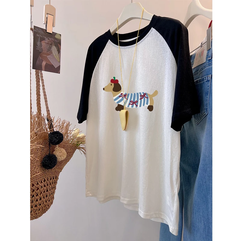 美式复古宽松oversize雪花棉短袖T恤女夏季新款胖mm大码200斤