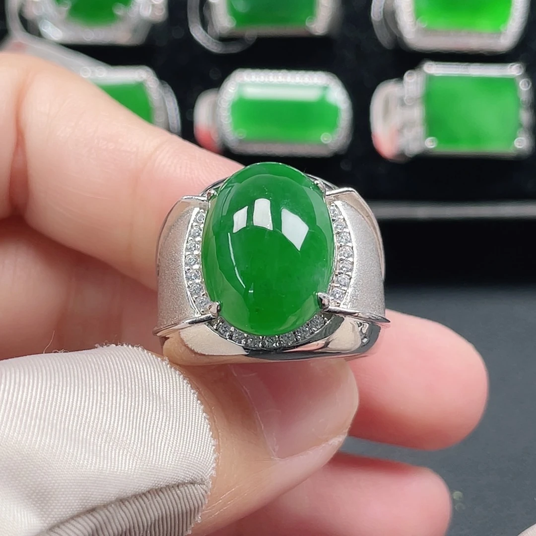 翡翠银S925镶嵌戒指天然A货翡翠没运费险3880