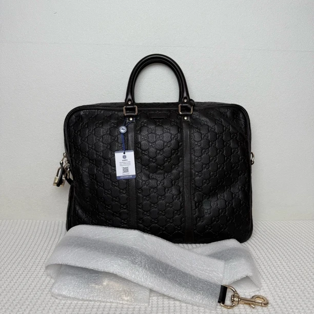 99新 GUCCI/古驰 5934/男士时尚商务深棕色全皮压纹公文包