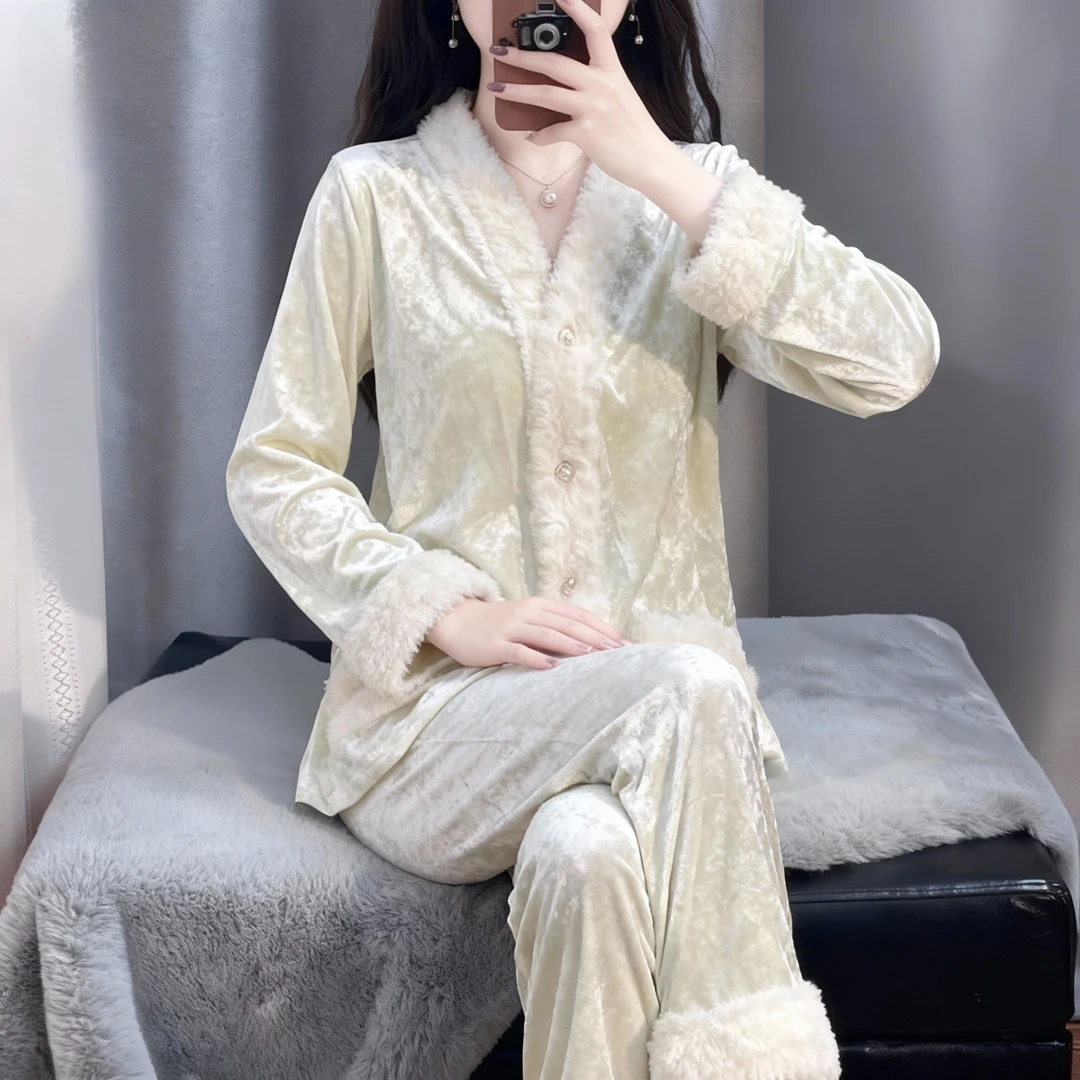 tpvl旗舰正品半边绒毛边睡衣女秋冬款家居服套装可外穿高级感