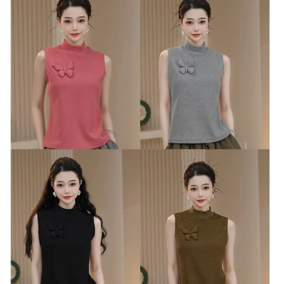 AMASS/阿玛施早春新款中圆领蝴蝶设计感气质时髦背心上衣530033