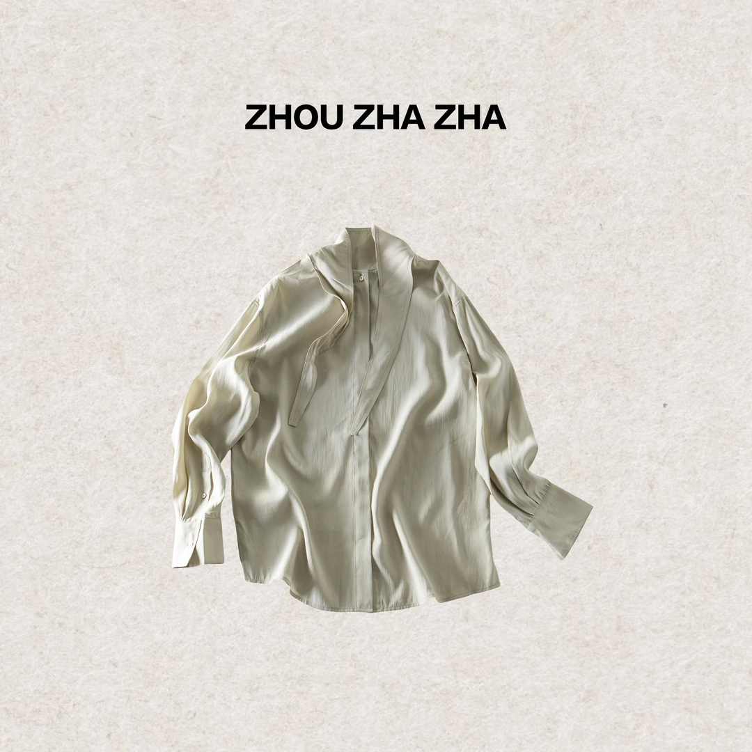 【周炸炸】春日法式飘带挂脖设计感轻奢宽松舒适亲肤衬衣#250347