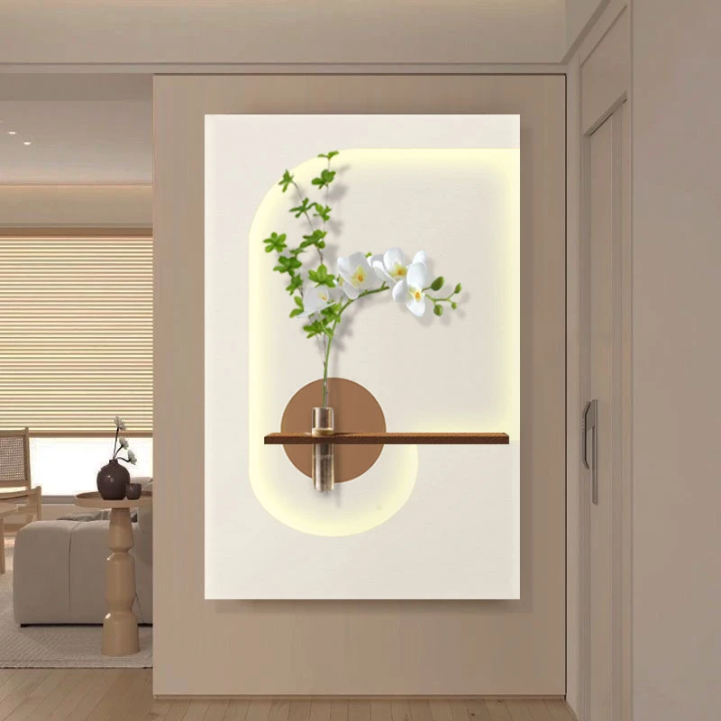 DE-049玄关灯光装饰画水培绿植奶油风客厅立体挂画养花灯画