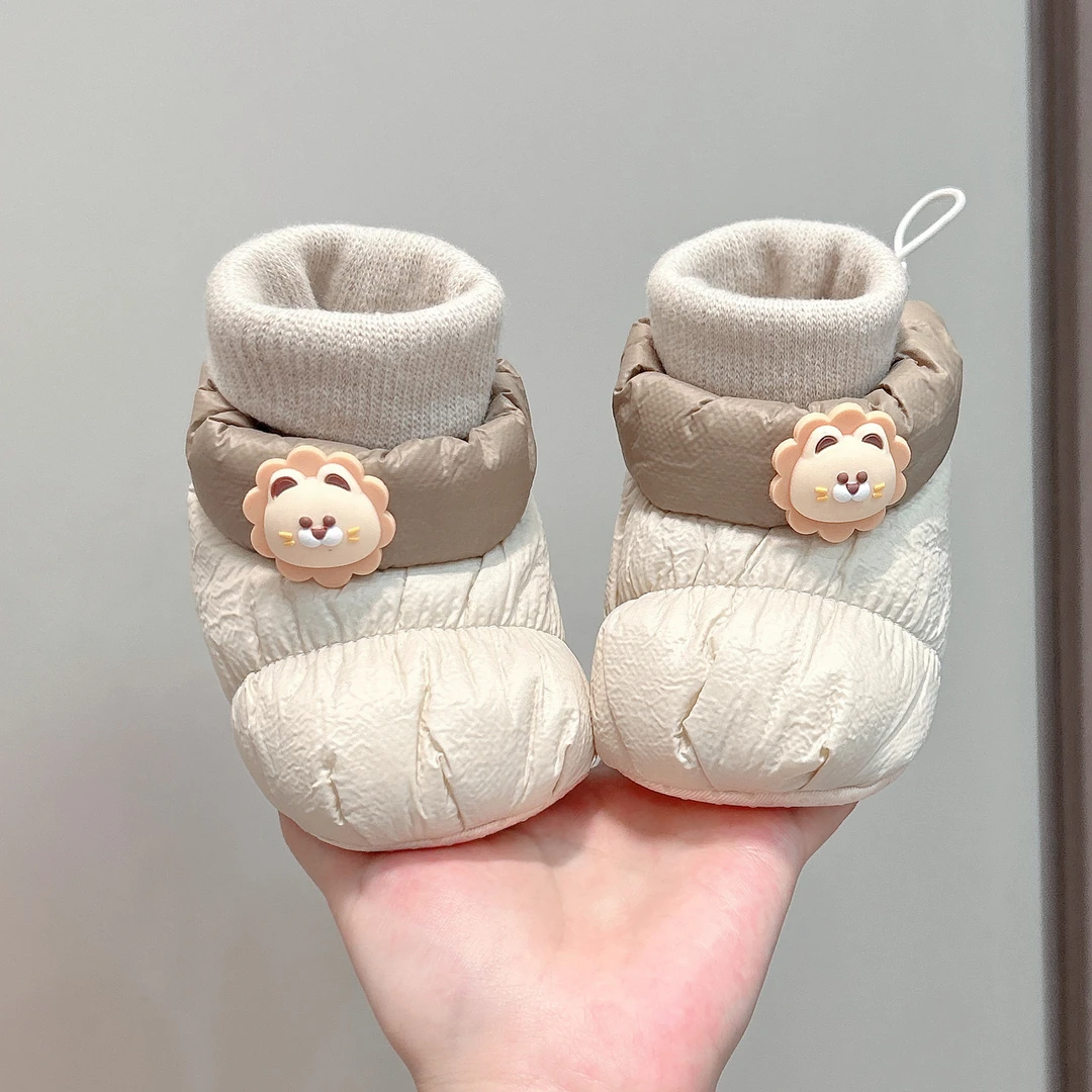 冬款魔术贴松紧带拼色冬季男婴儿鞋子男女通用加绒加厚卡通动漫