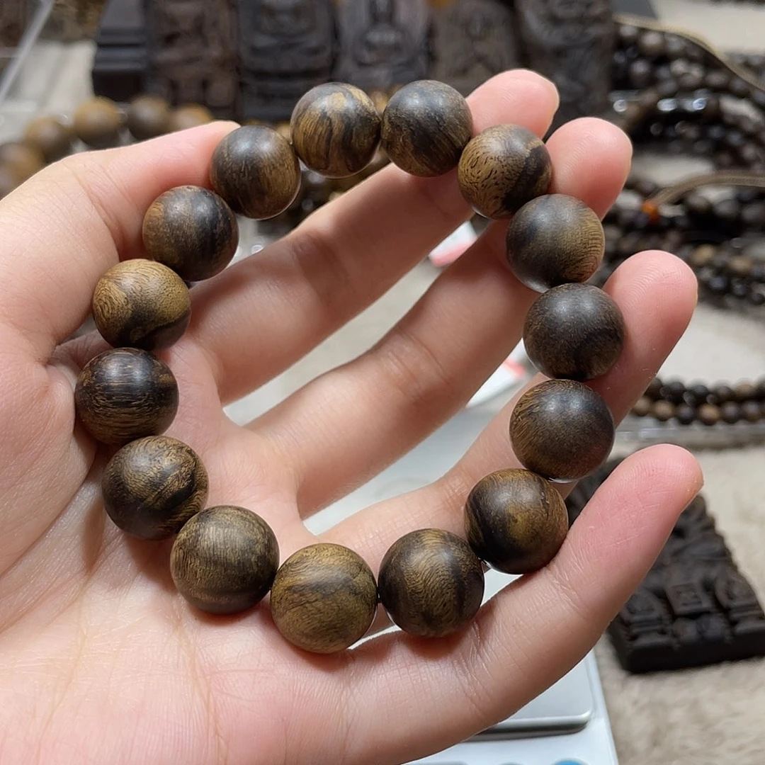 寒***冬手串沉香越南芽庄白棋楠瘤疤虎斑
