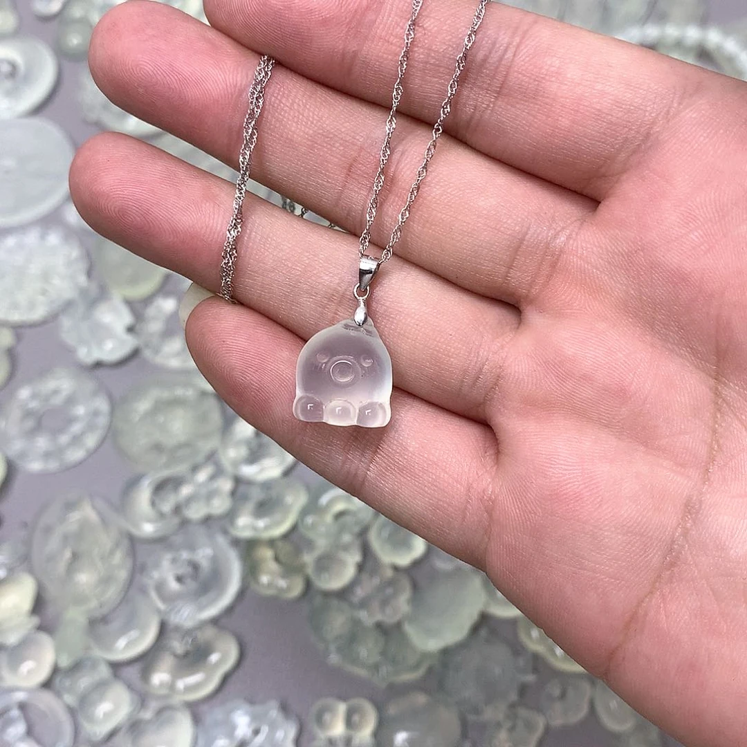 蛇纹石玉颈饰银S925镶嵌