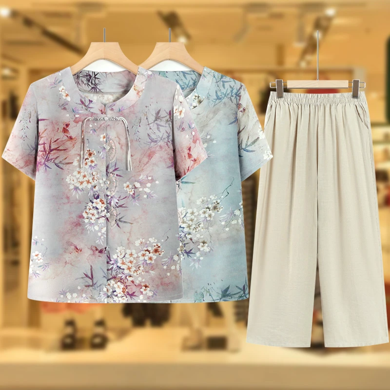 中老年人夏装衬衫女奶奶衬衣妈妈装洋气国风薄款60岁老人太太衣服