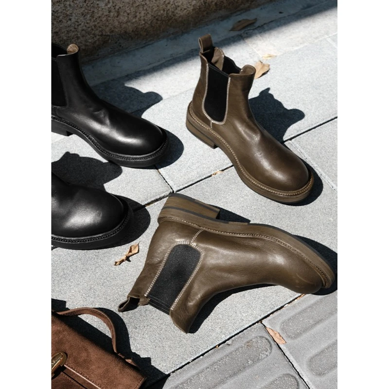 【特价捡漏】凯瑟琳英伦风短靴原胚水洗马皮切尔西靴美洋MEIYANG