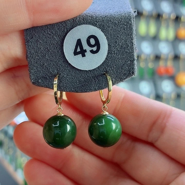 和田玉18K金镶嵌耳饰