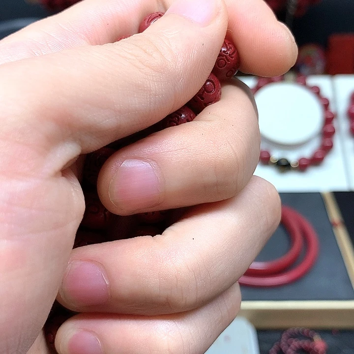 天然辰砂回纹珠一圈8mm