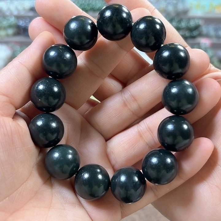 和田玉手链未镶嵌新疆黑青卡18